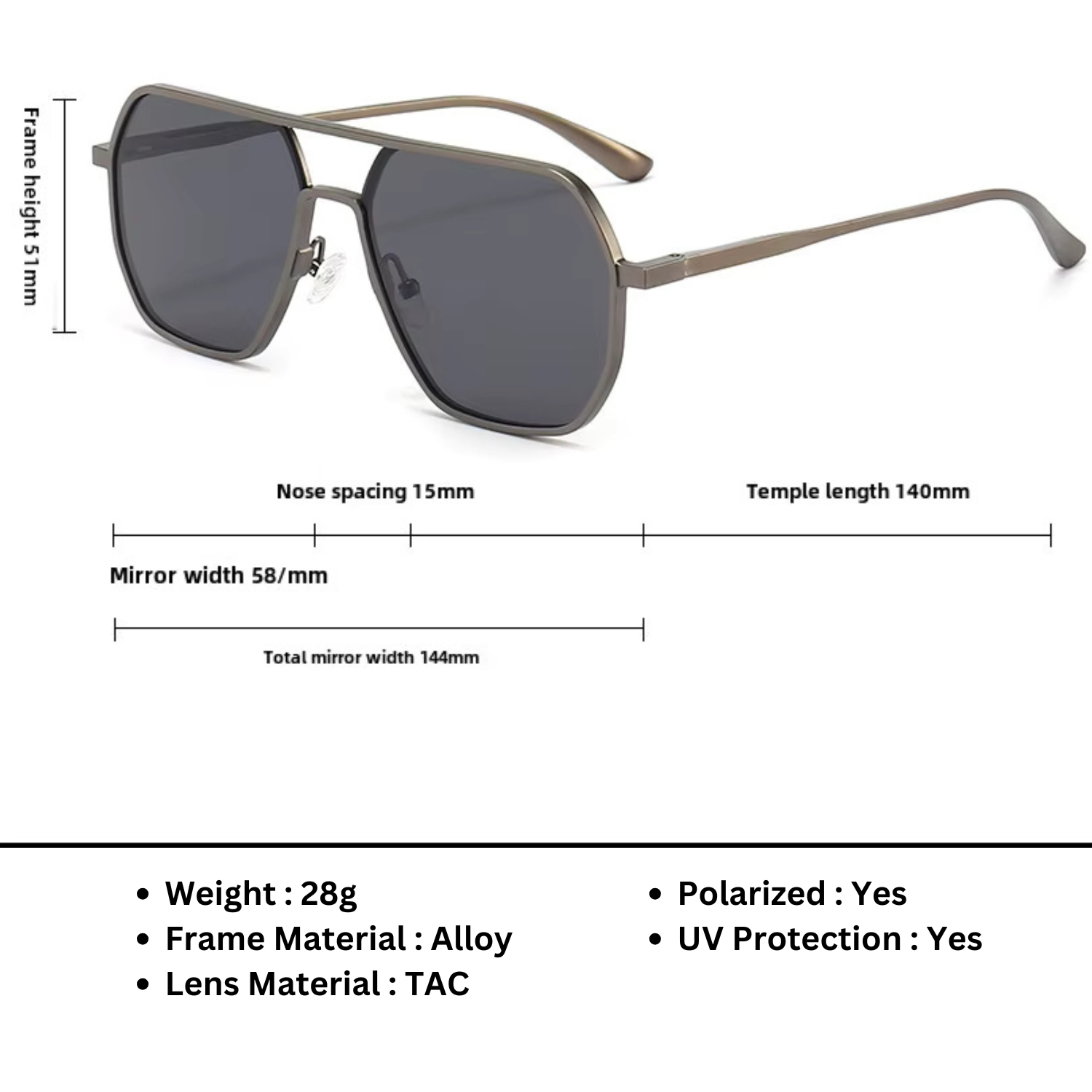 HUVORA | Hero Polarized | Polarized Square Sunglasses | Double Bridge