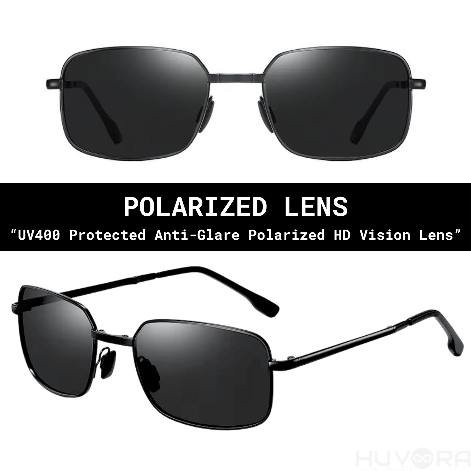 HUVORA | Carry Go | Polarized Folding Rectangle Sunglasses | Photochromic | Night Vision