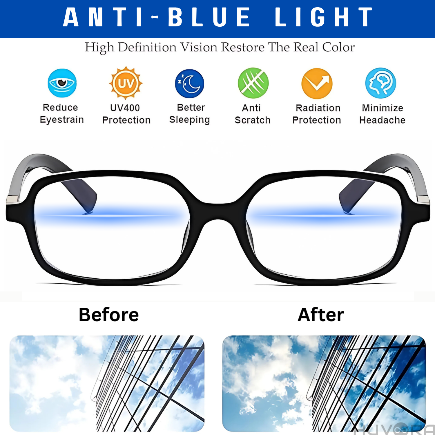 HUVORA | Blue Flex | Anti Blue Light Computer Rectangle Glasses