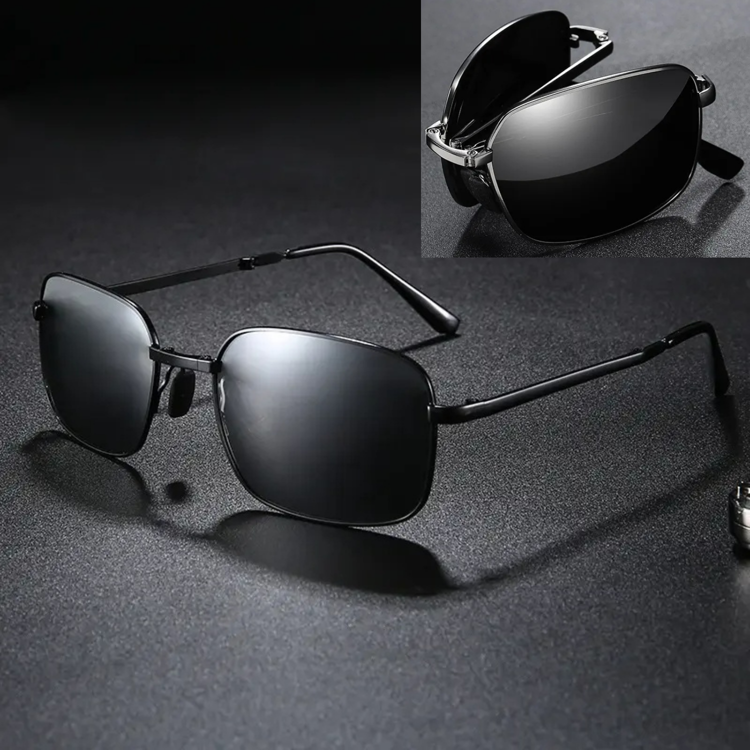 HUVORA | Carry Go | Polarized Folding Rectangle Sunglasses | Photochromic | Night Vision