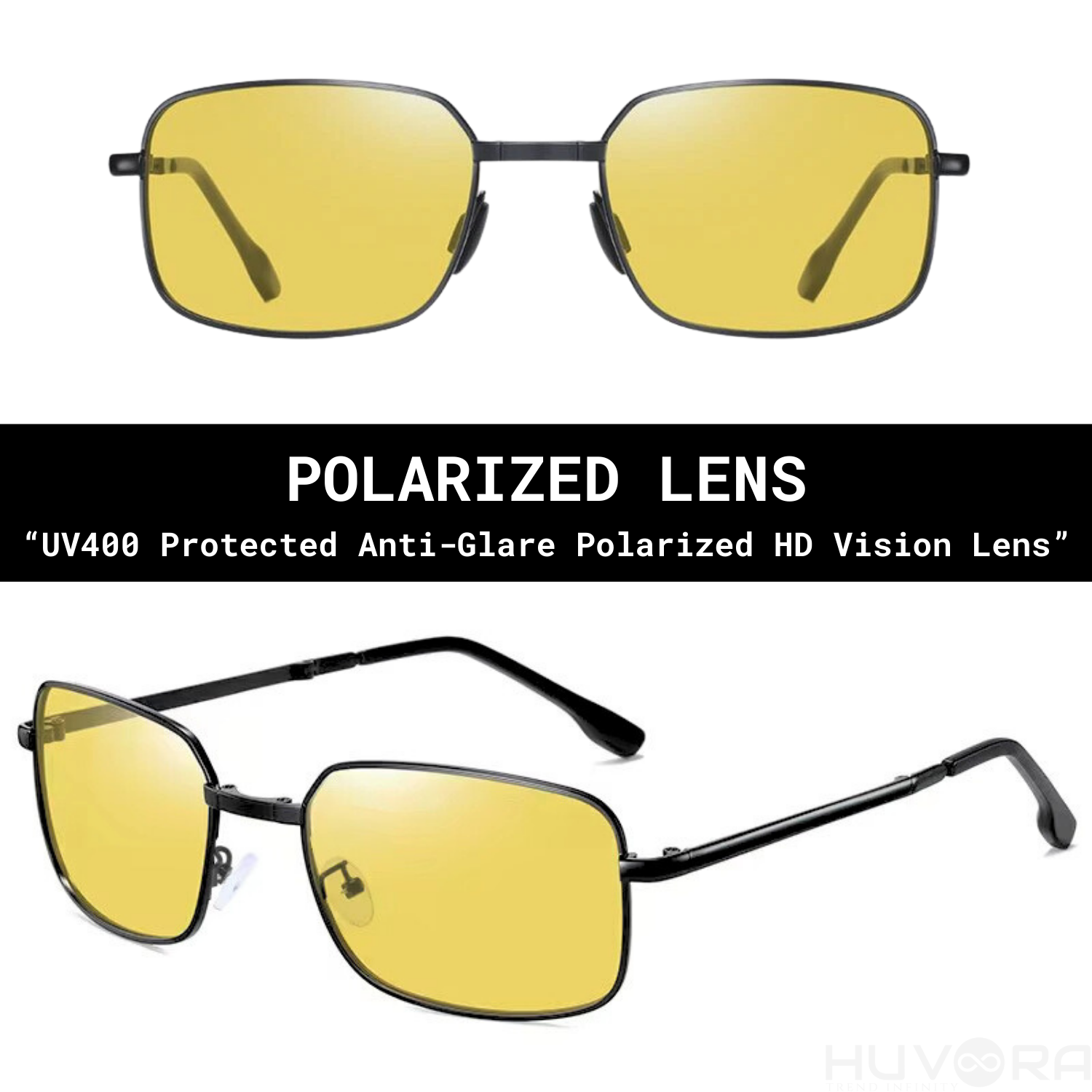 HUVORA | Carry Go | Polarized Folding Rectangle Sunglasses | Photochromic | Night Vision