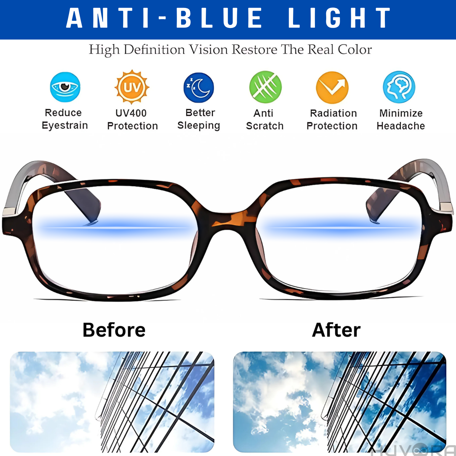 HUVORA | Blue Flex | Anti Blue Light Computer Rectangle Glasses