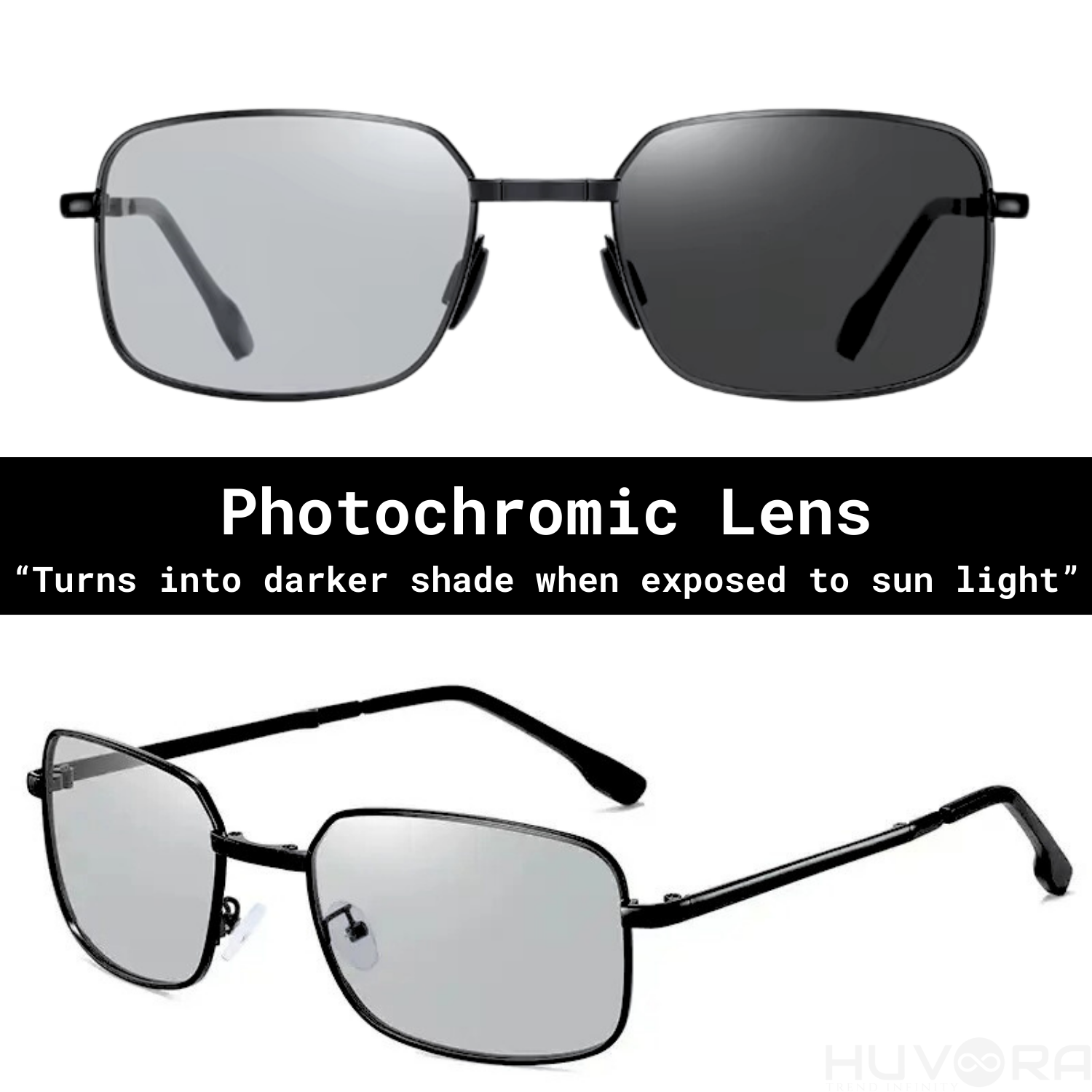 HUVORA | Carry Go | Polarized Folding Rectangle Sunglasses | Photochromic | Night Vision