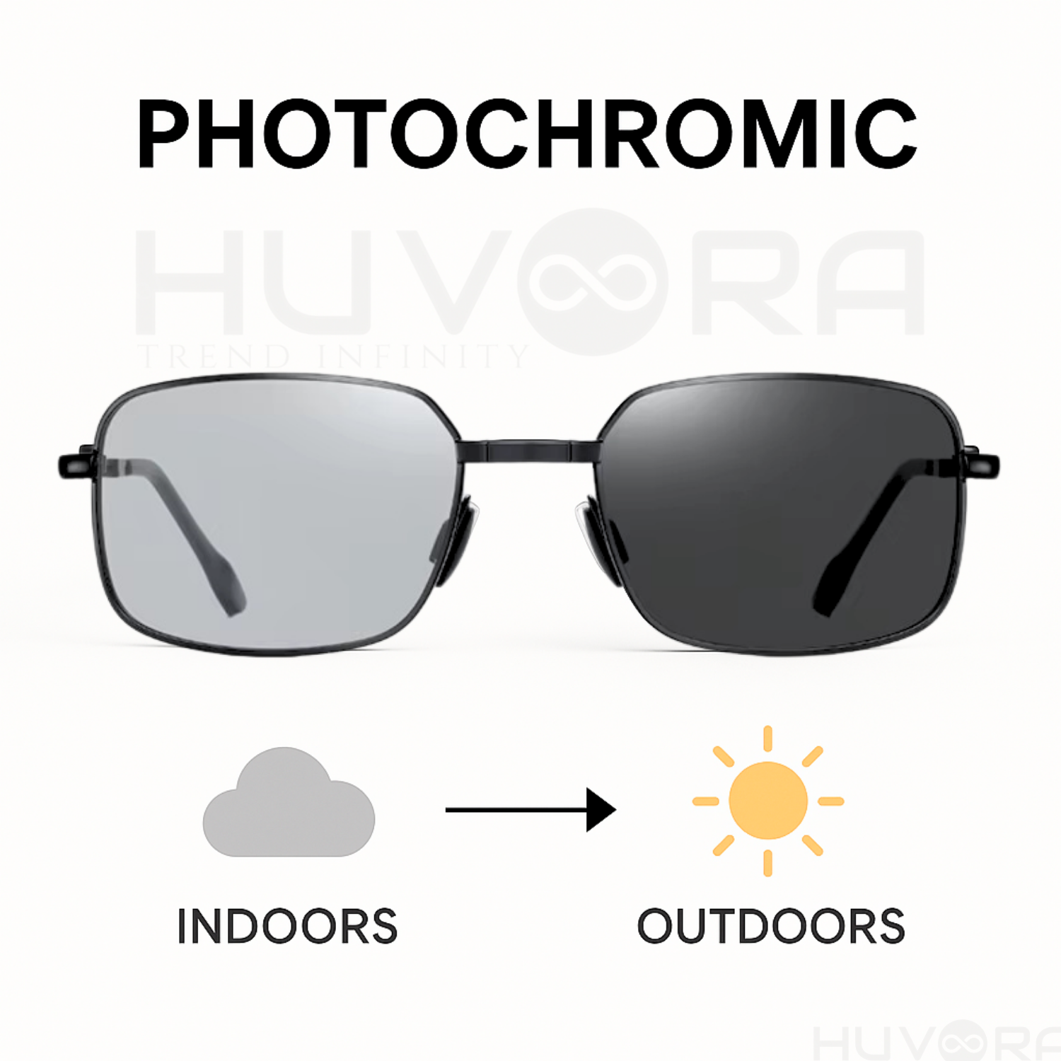 HUVORA | Carry Go | Polarized Folding Rectangle Sunglasses | Photochromic | Night Vision