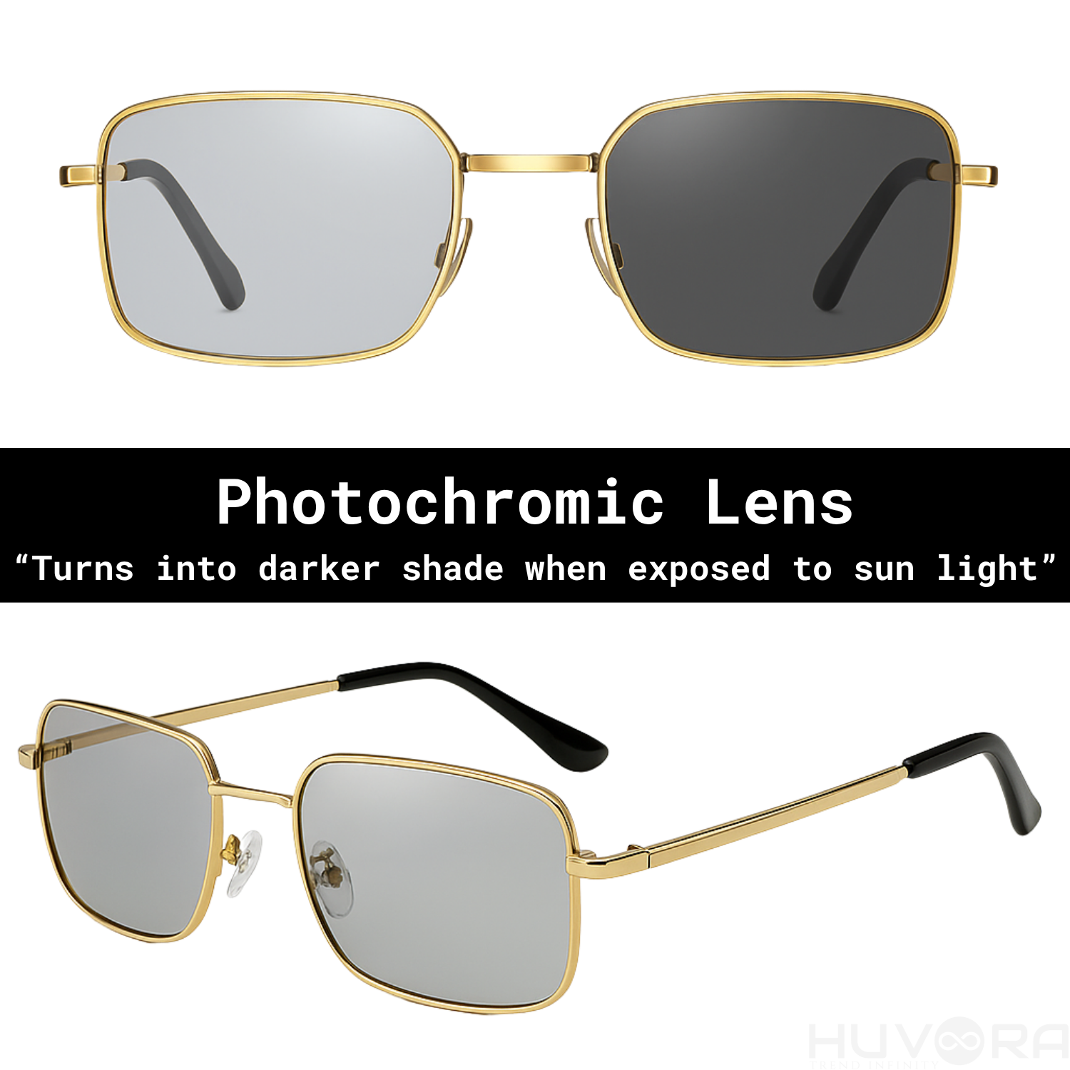 HUVORA | Carry Go | Polarized Folding Rectangle Sunglasses | Photochromic | Night Vision