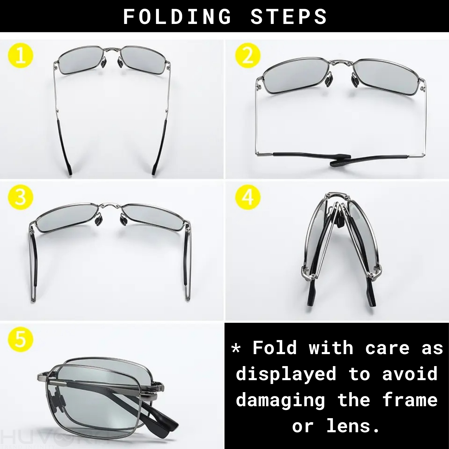 HUVORA | Carry Go | Polarized Folding Rectangle Sunglasses | Photochromic | Night Vision