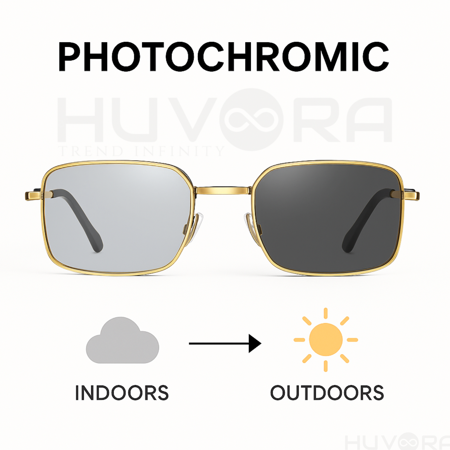HUVORA | Carry Go | Polarized Folding Rectangle Sunglasses | Photochromic | Night Vision