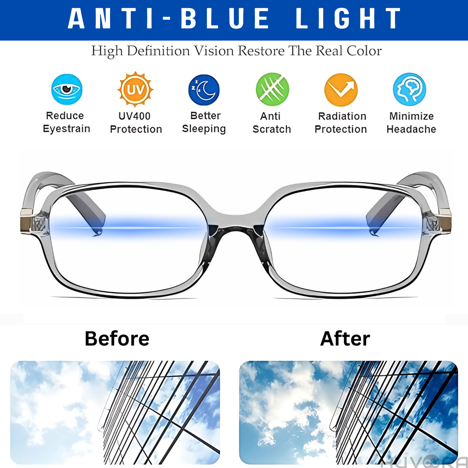 HUVORA | Blue Flex | Anti Blue Light Computer Rectangle Glasses