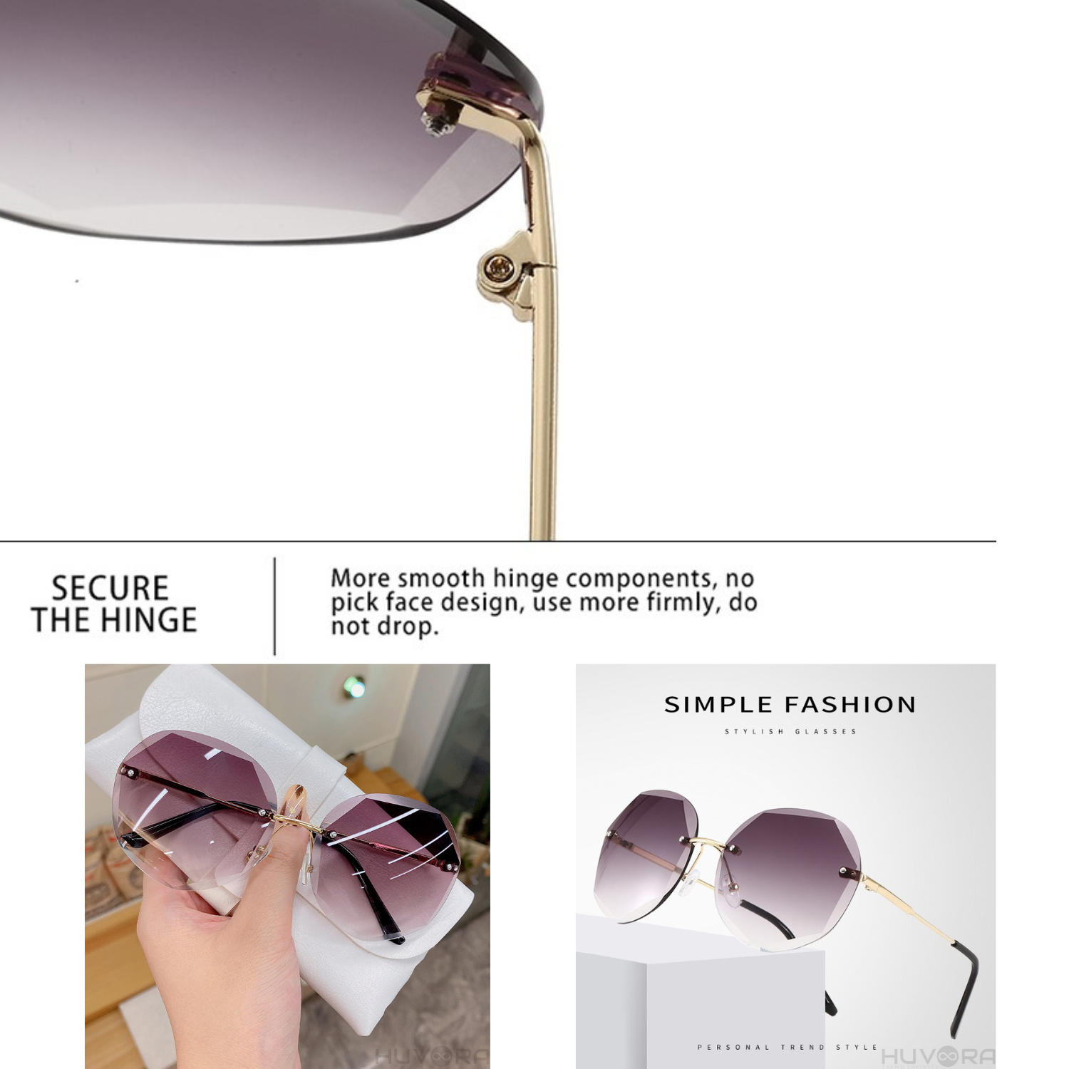 HUVORA | Poshovo | Oversized Round Rimless Sunglasses | Designer