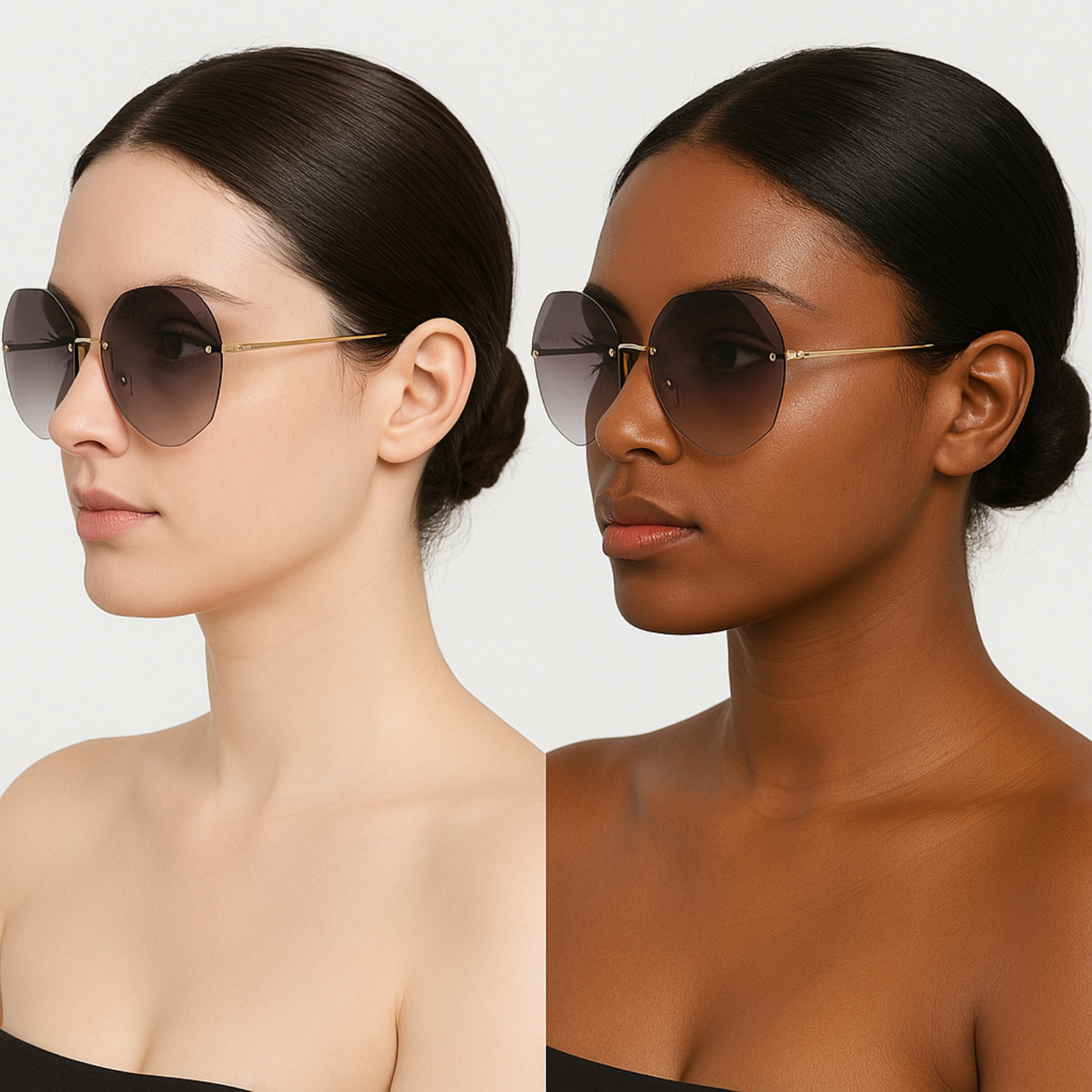 HUVORA | Poshovo | Oversized Round Rimless Sunglasses | Designer