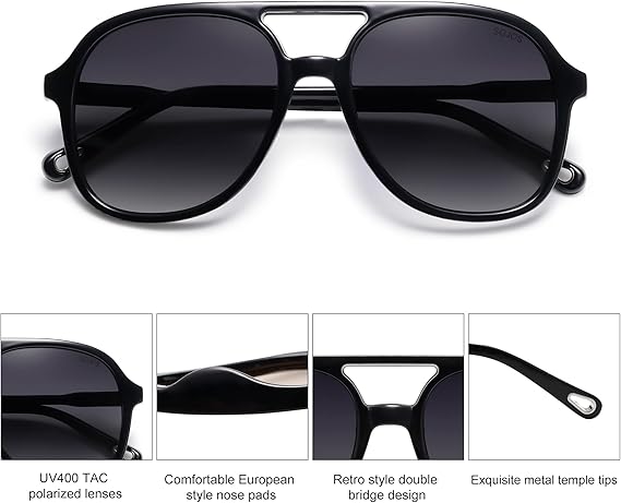 HUVORA | Mod Vista | Aviator Square Sunglasses | Double Bridge