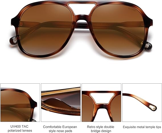 HUVORA | Mod Vista | Aviator Square Sunglasses | Double Bridge