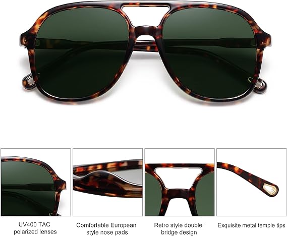 HUVORA | Mod Vista | Aviator Square Sunglasses | Double Bridge