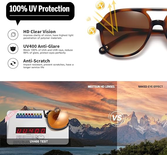 HUVORA | Mod Vista | Aviator Square Sunglasses | Double Bridge