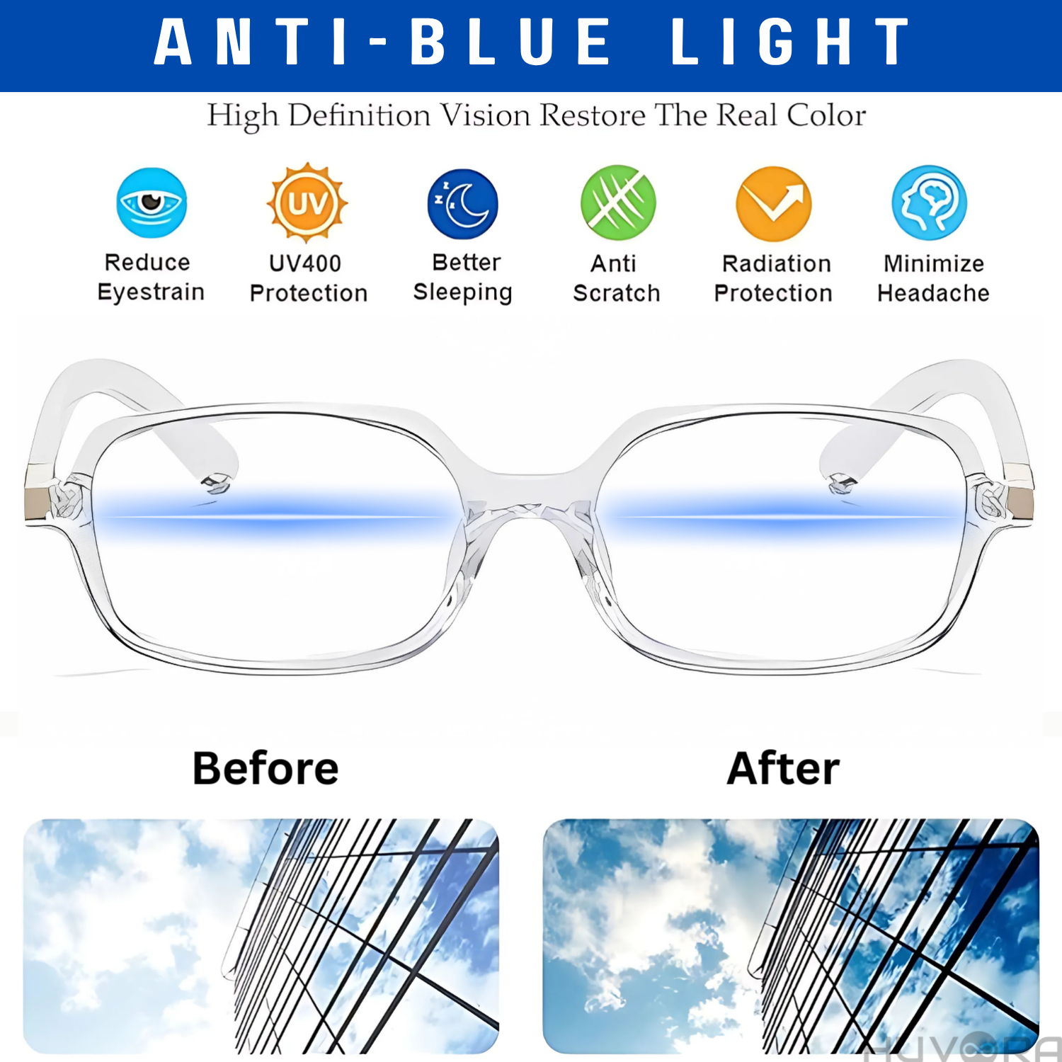 HUVORA | Blue Flex | Anti Blue Light Computer Rectangle Glasses