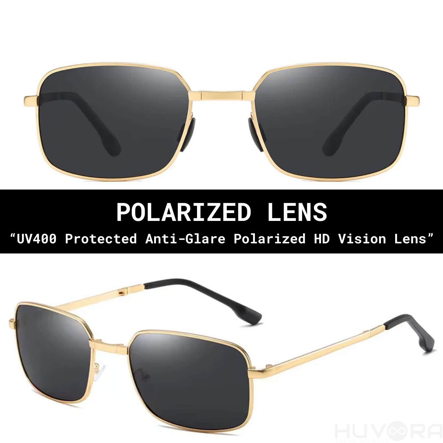 HUVORA | Carry Go | Polarized Folding Rectangle Sunglasses | Photochromic | Night Vision
