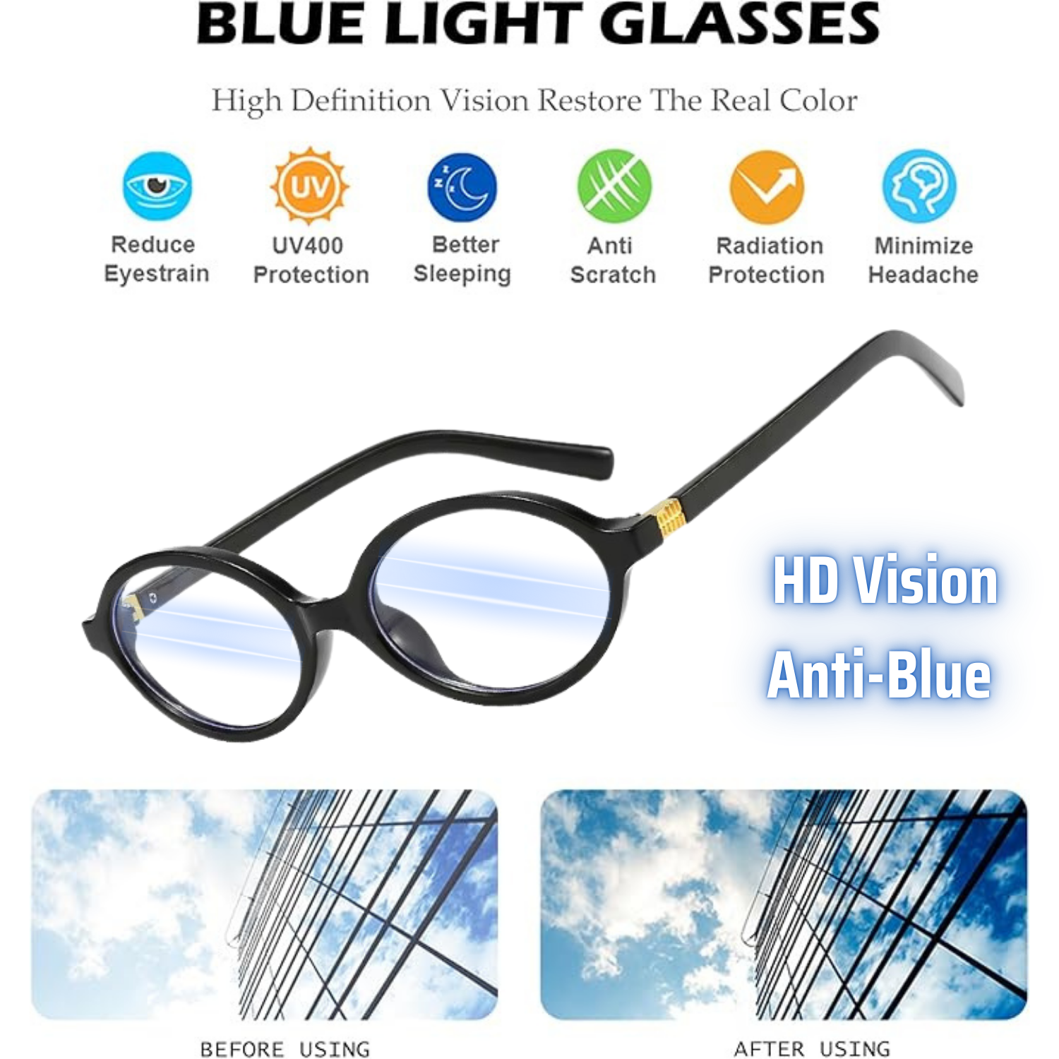 HUVORA | Retro Bloom | Anti Blue Oval Computer Glasses