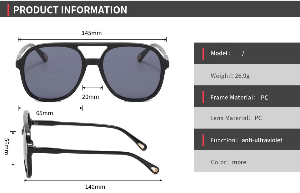 HUVORA | Mod Vista | Aviator Square Sunglasses | Double Bridge