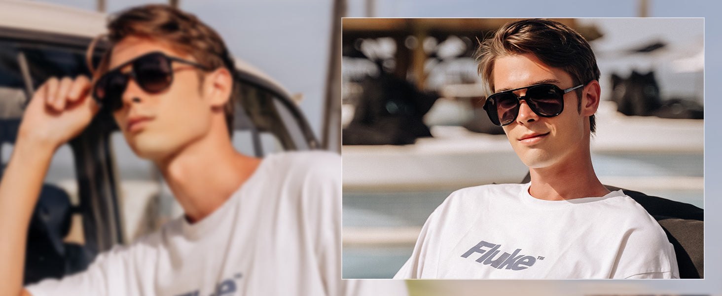HUVORA | Mod Vista | Aviator Square Sunglasses | Double Bridge