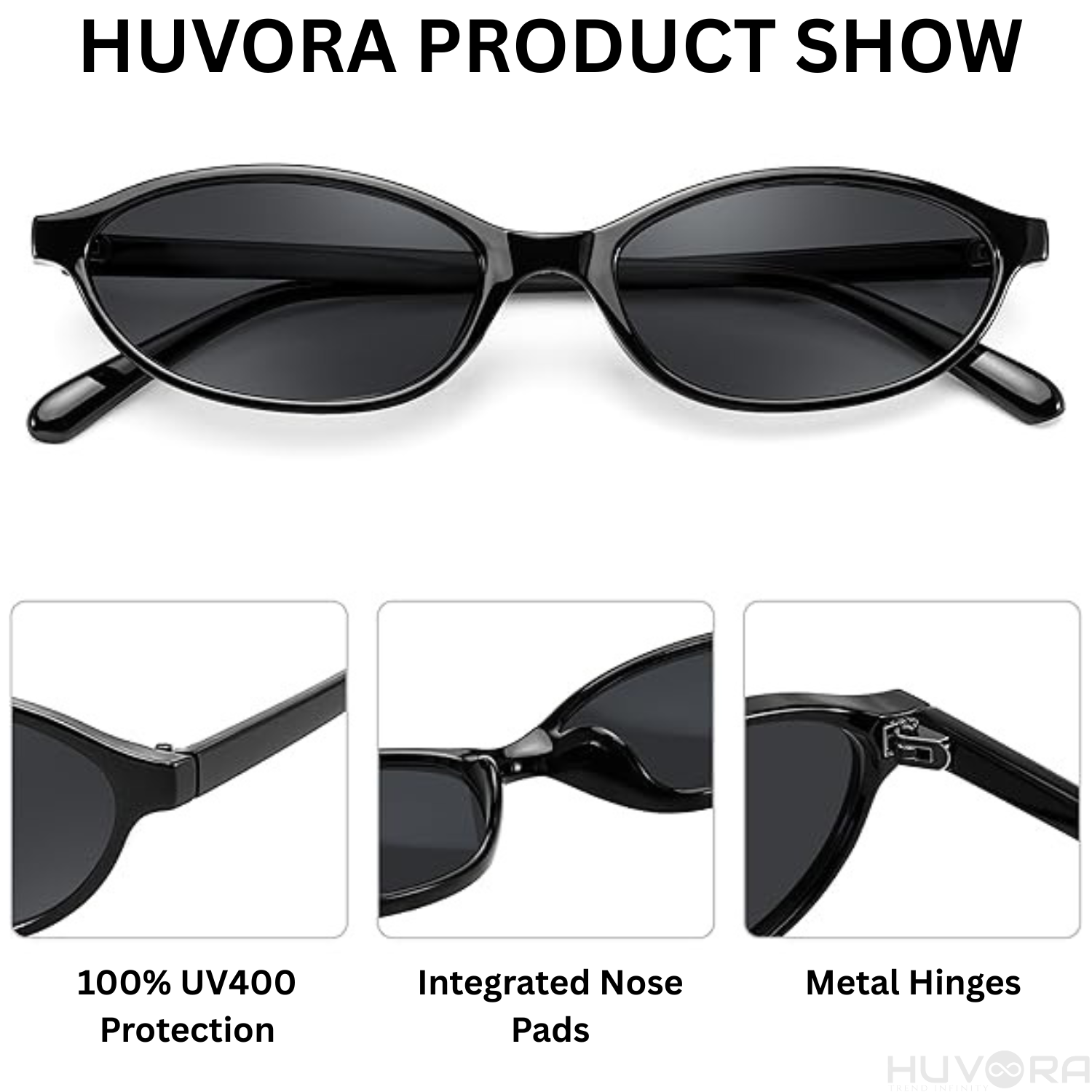 HUVORA | Elara Vue | Trendy Cat Eye Sunglasses | Metal Hinges