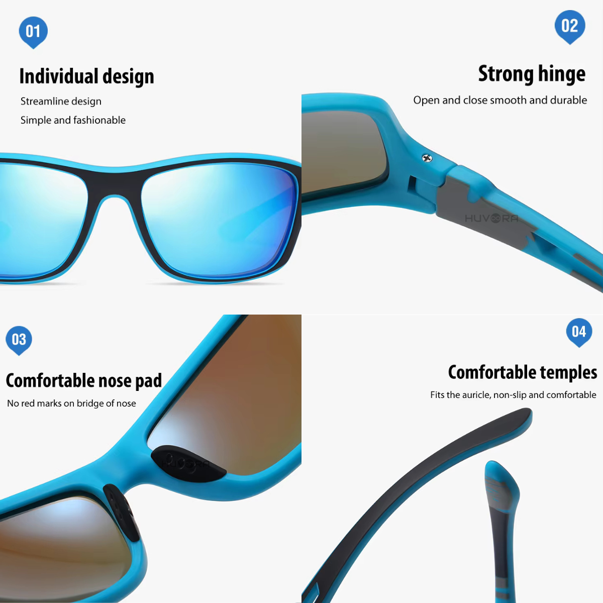 HUVORA | Glide Force | Polarized Rectangle Sports Sunglasses