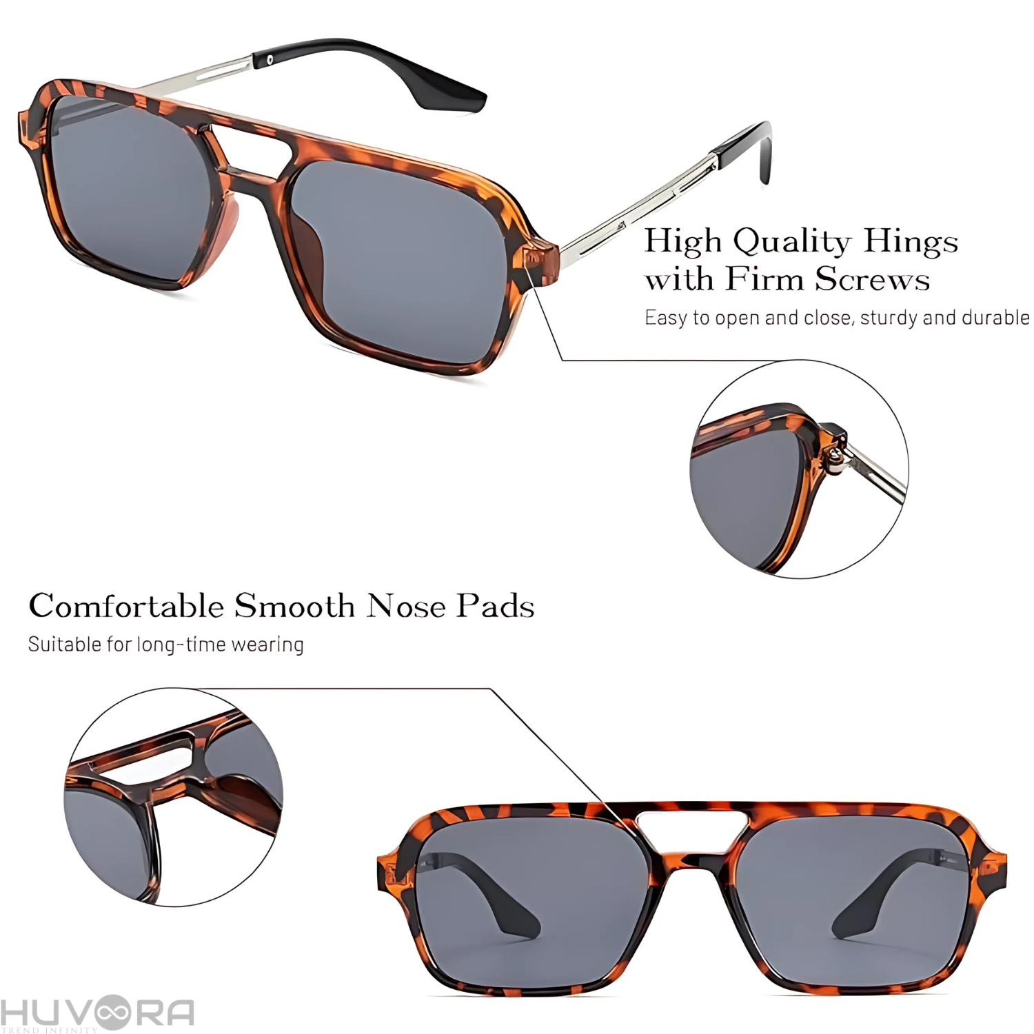 HUVORA | Wise Knight | Flat Square Aviator Sunglasses | Anti Blue Light Computer Glasses
