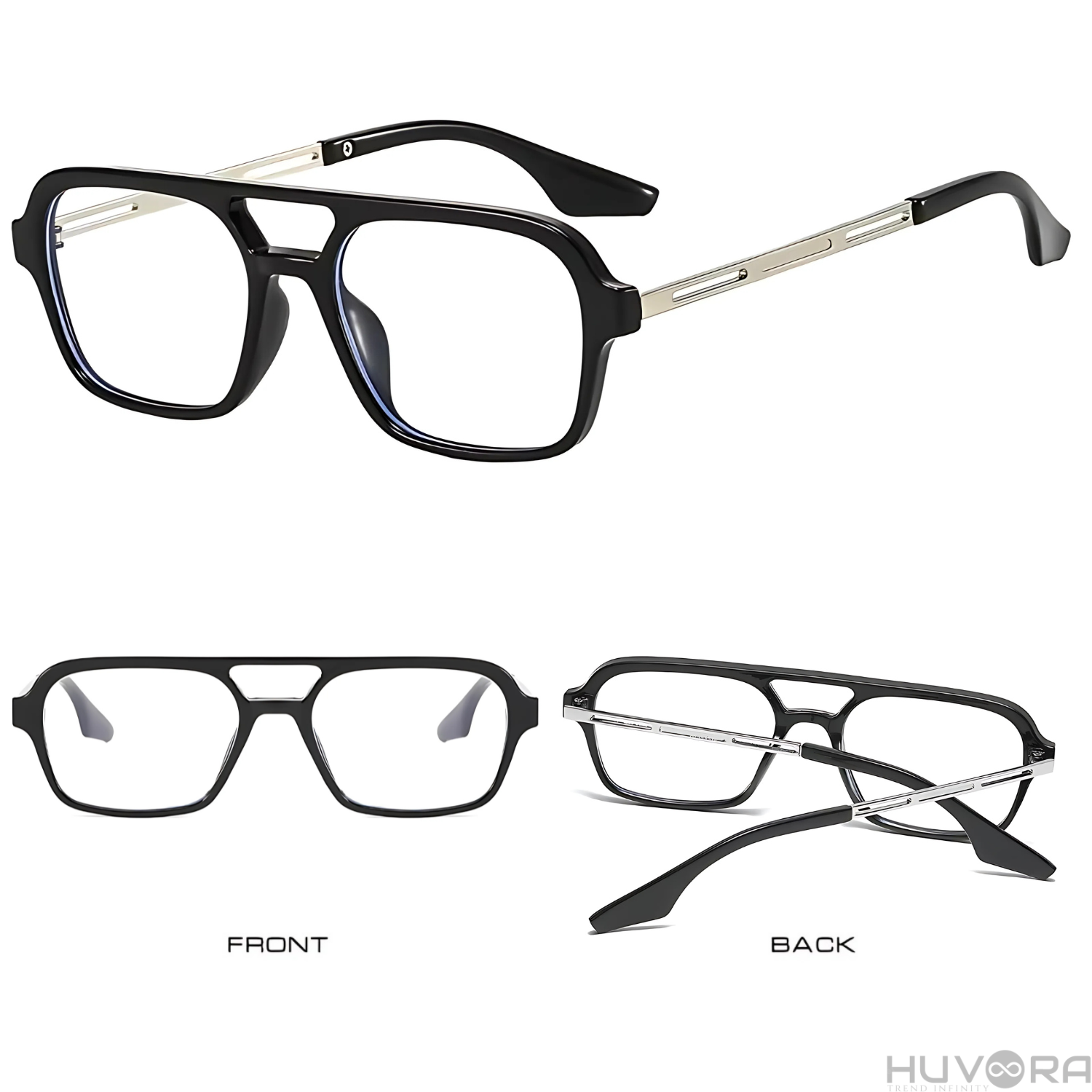 HUVORA | Wise Knight | Flat Square Aviator Sunglasses | Anti Blue Light Computer Glasses