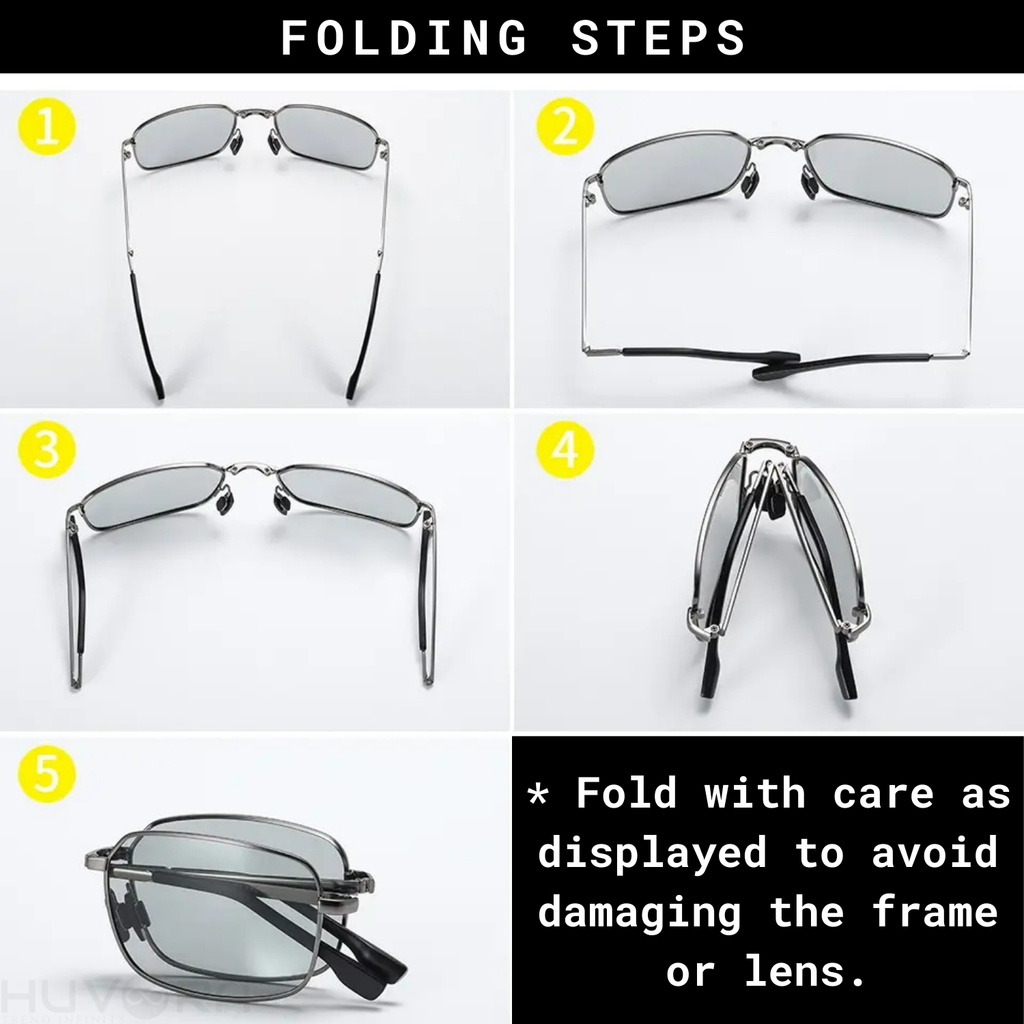 HUVORA | Carry Go | Polarized Folding Rectangle Sunglasses | Photochromic | Night Vision