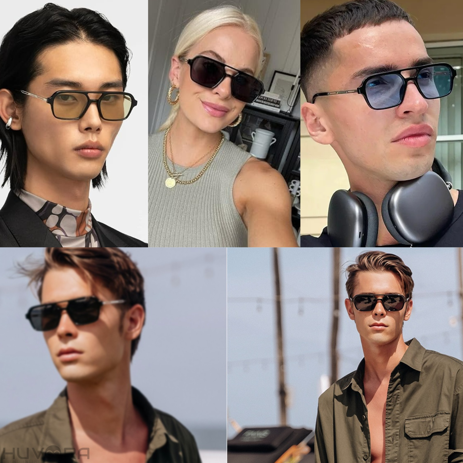 HUVORA | Wise Knight | Flat Square Aviator Sunglasses | Anti Blue Light Computer Glasses