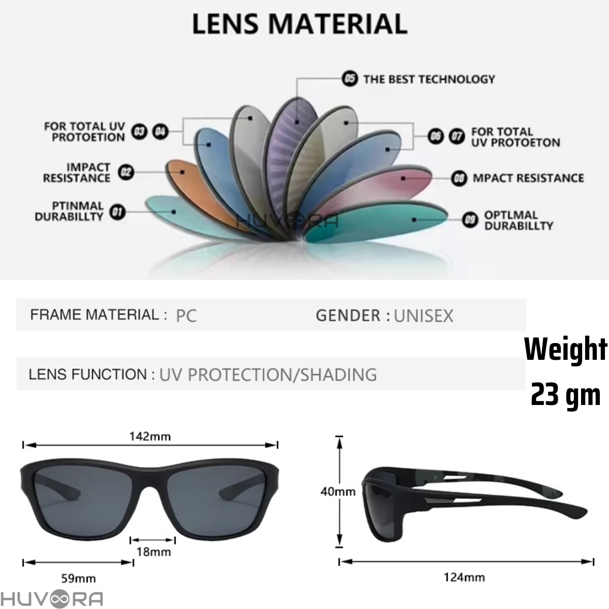 HUVORA | Glide Force | Polarized Rectangle Sports Sunglasses