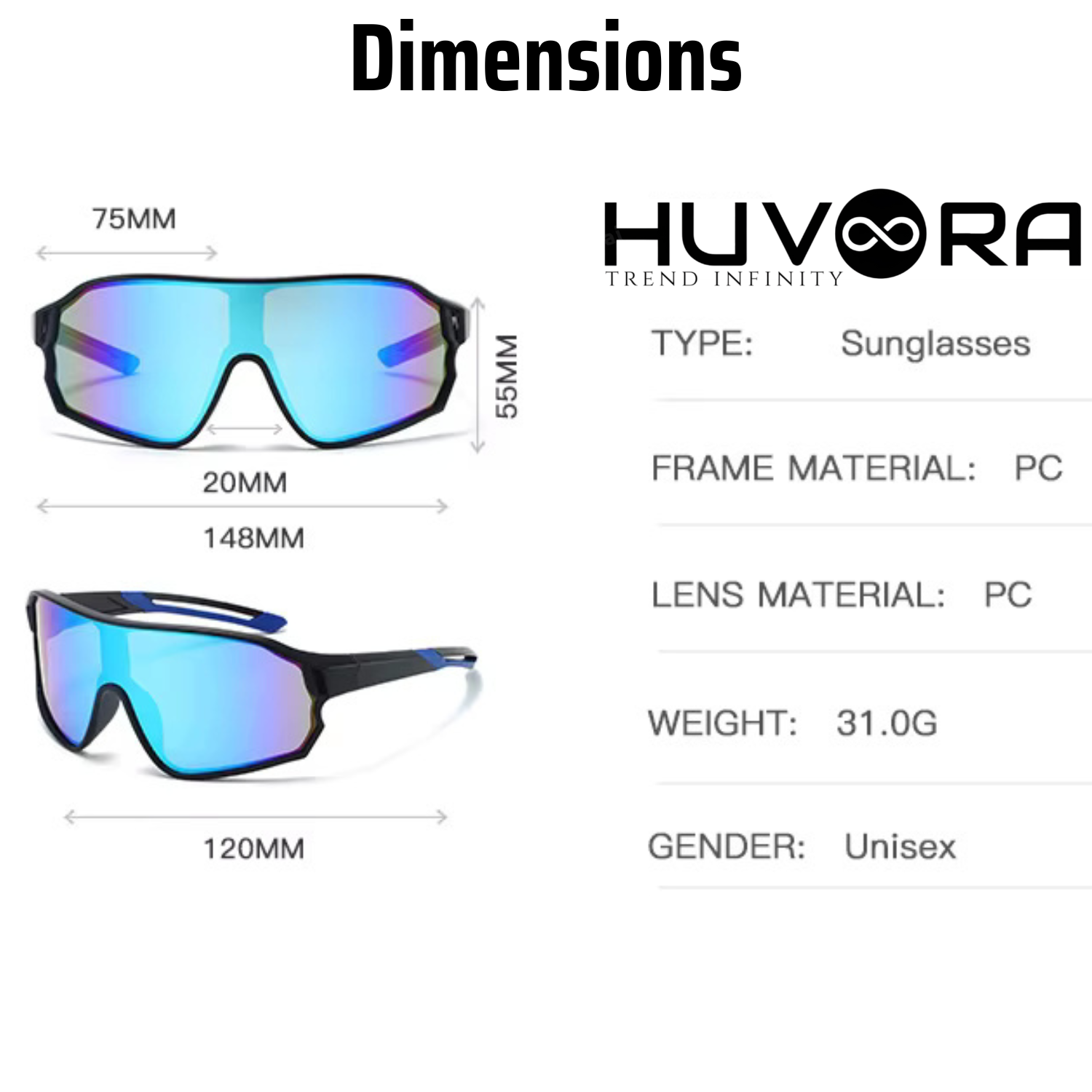 HUVORA | Sky Drift | Wraparound Shield Sports Sunglasses