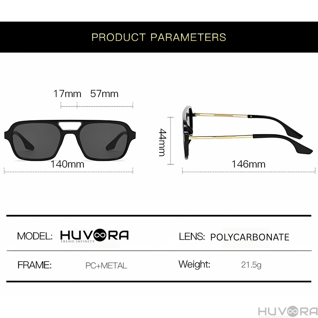 HUVORA | Wise Knight | Flat Square Aviator Sunglasses | Anti Blue Light Computer Glasses