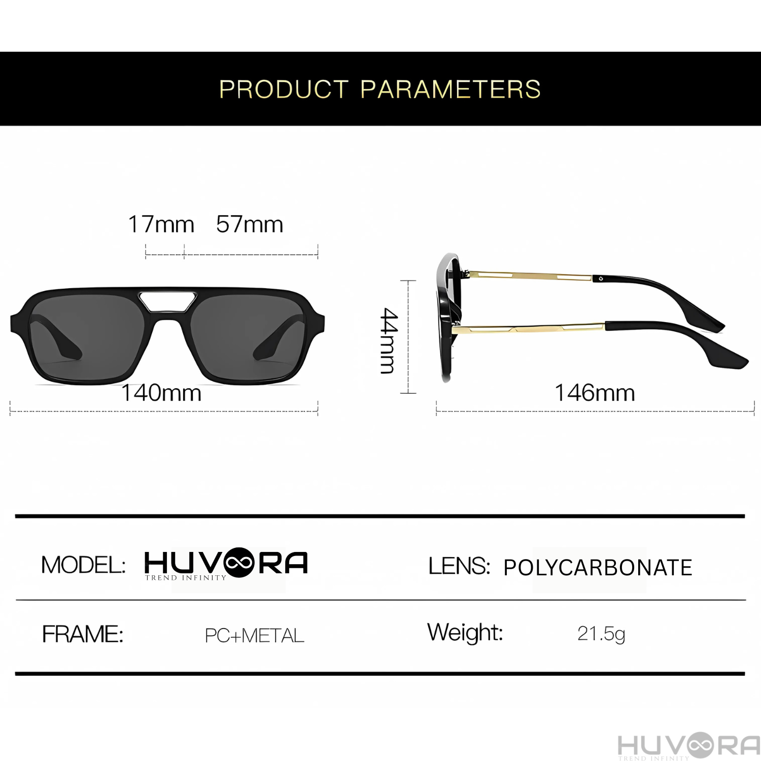 HUVORA | Wise Knight | Flat Square Aviator Sunglasses | Anti Blue Light Computer Glasses