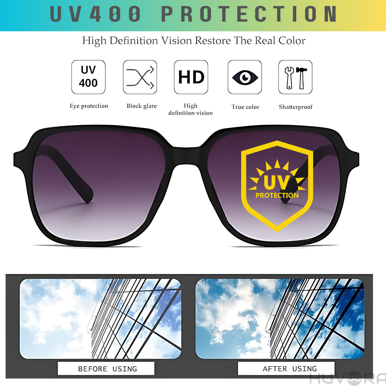 HUVORA | Vibe Frame | Oversized Square Anti Blue Computer Glasses