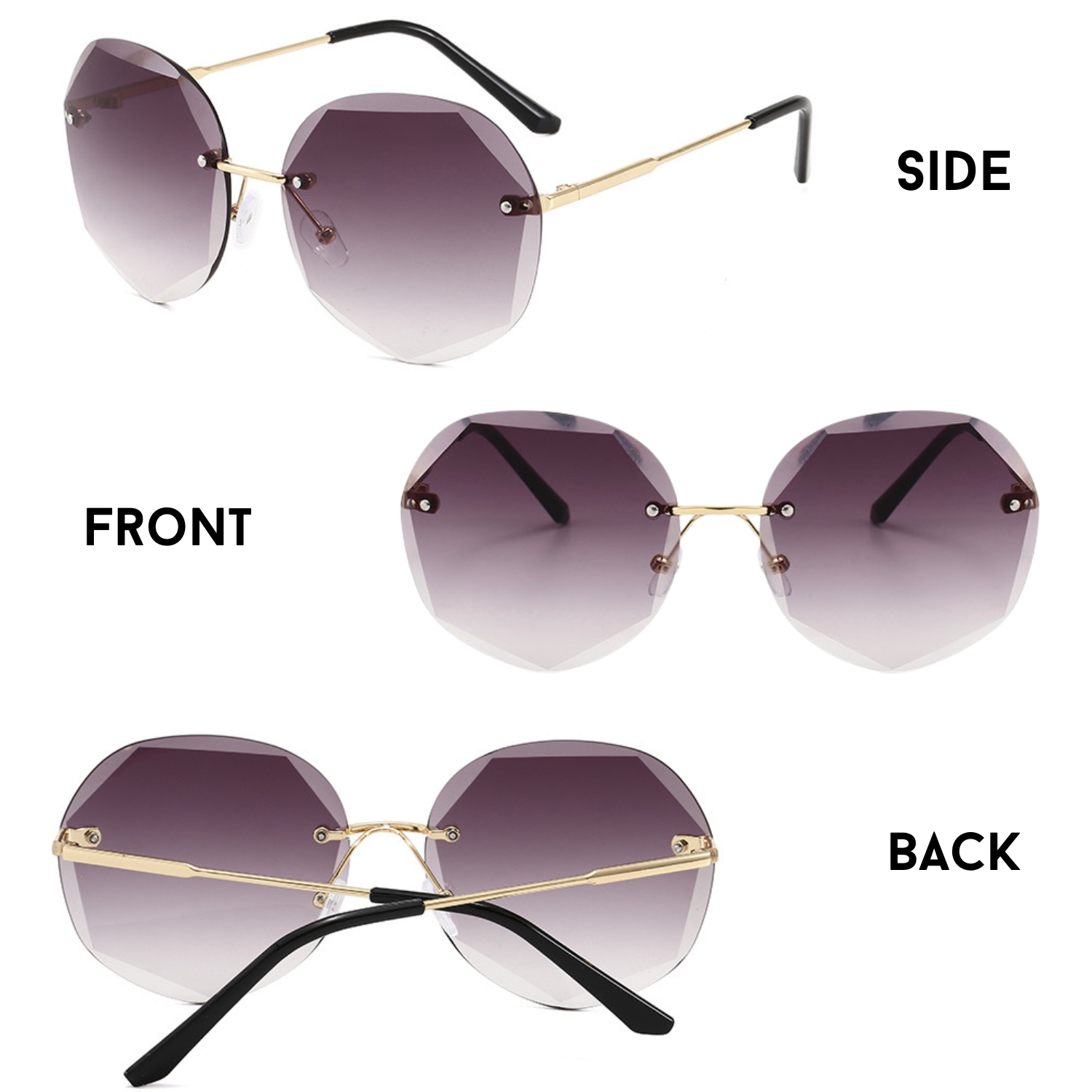 HUVORA | Poshovo | Oversized Round Rimless Sunglasses | Designer