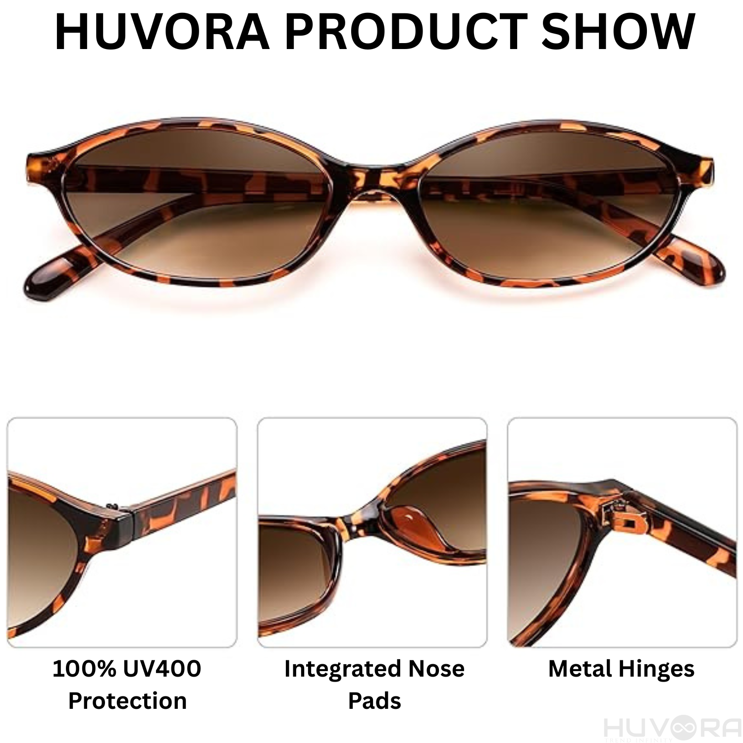 HUVORA | Elara Vue | Trendy Cat Eye Sunglasses | Metal Hinges