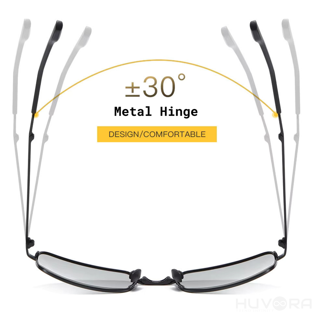 HUVORA | Carry Go | Polarized Folding Rectangle Sunglasses | Photochromic | Night Vision