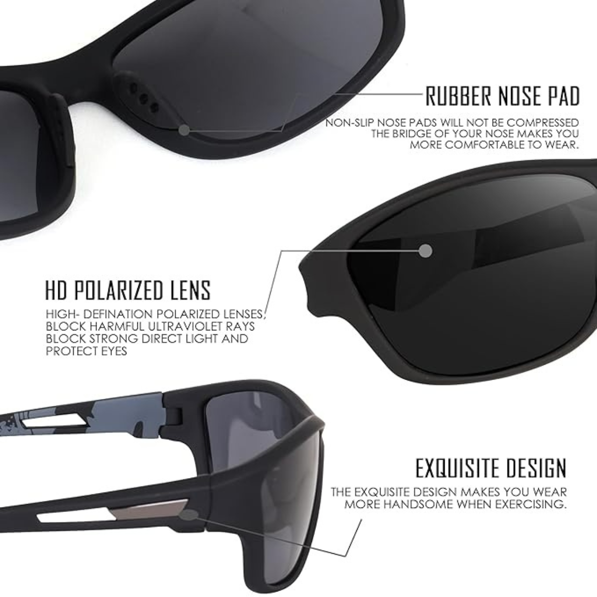 HUVORA | Glide Force | Polarized Rectangle Sports Sunglasses