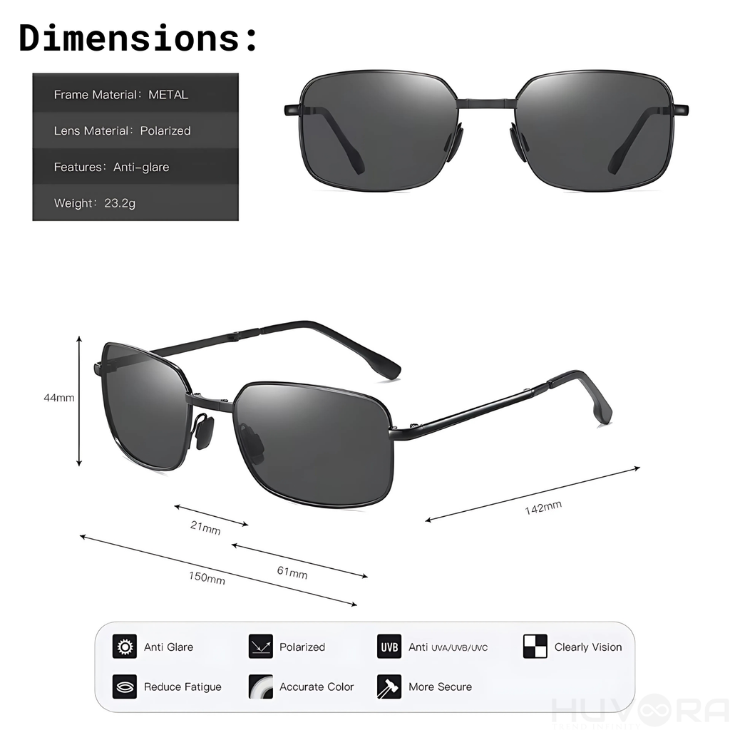 HUVORA | Carry Go | Polarized Folding Rectangle Sunglasses | Photochromic | Night Vision