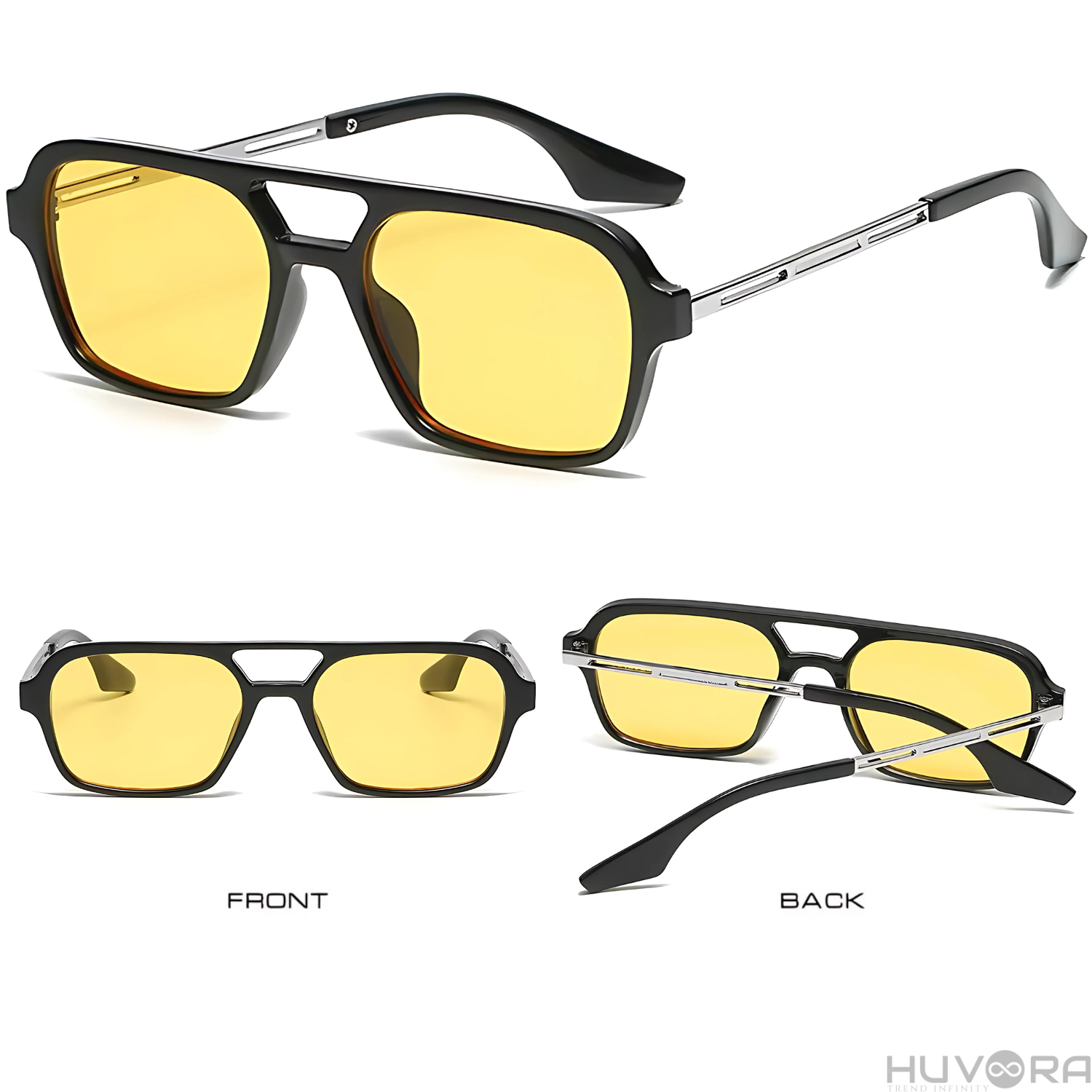 HUVORA | Wise Knight | Flat Square Aviator Sunglasses | Anti Blue Light Computer Glasses