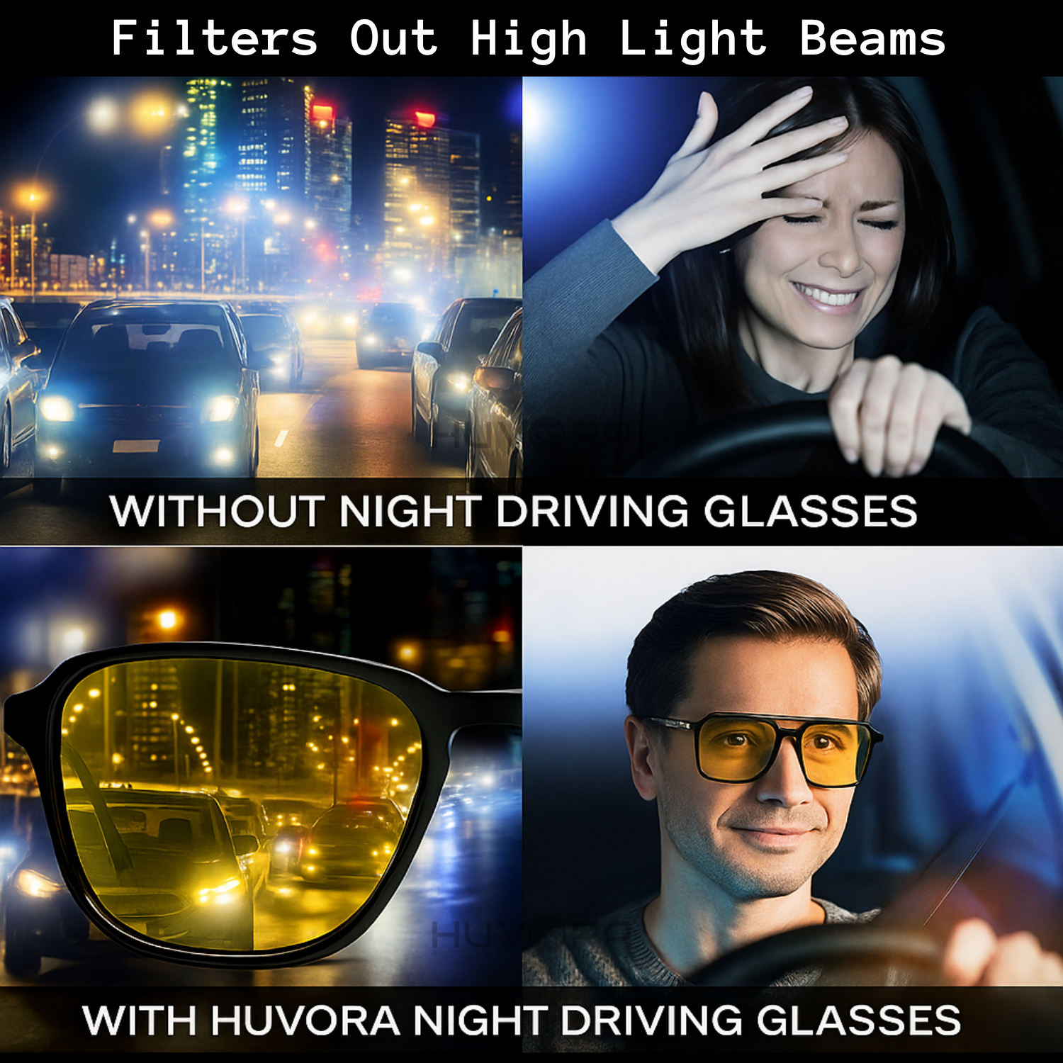 HUVORA | Wise Knight | Flat Square Aviator Sunglasses | Anti Blue Light Computer Glasses