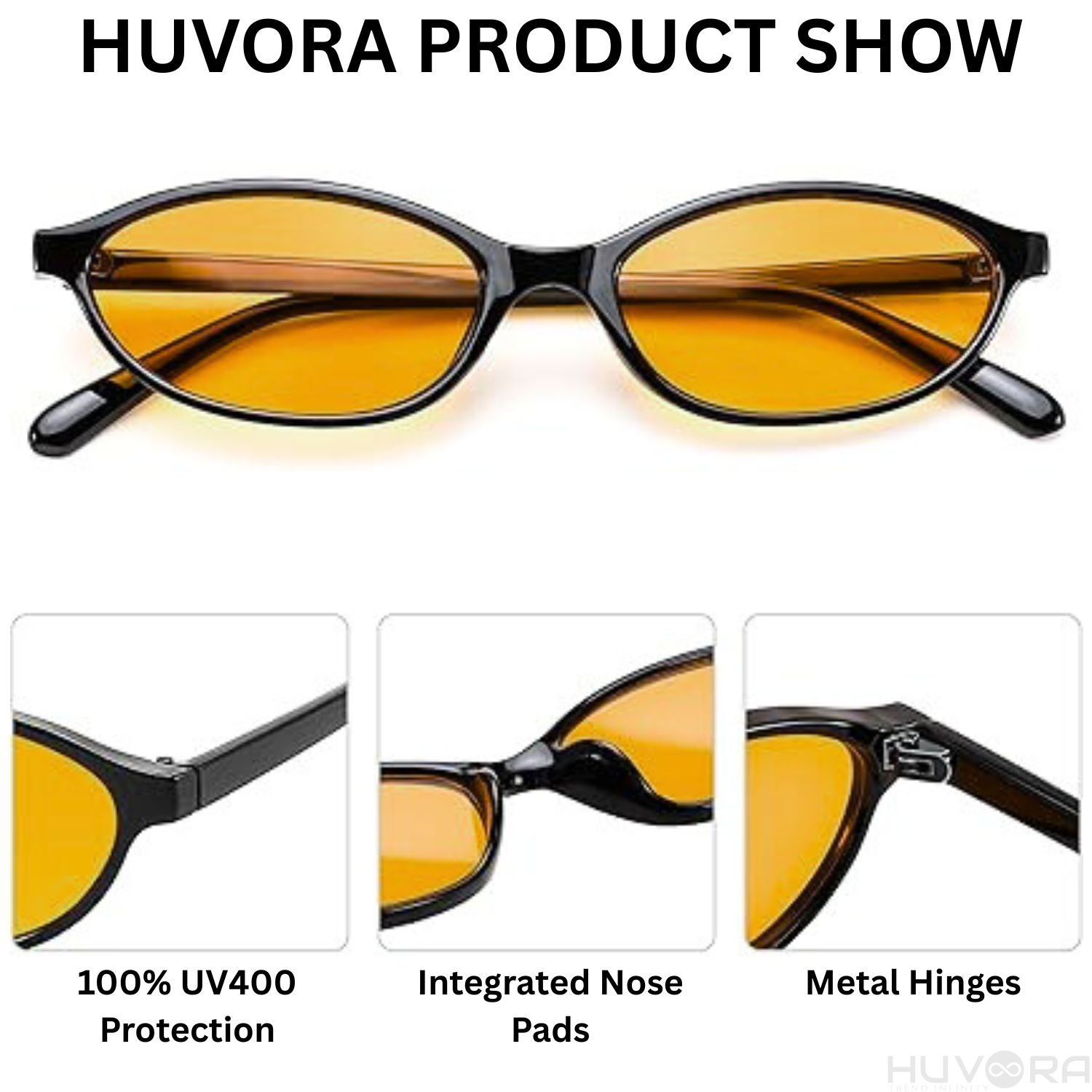 HUVORA | Elara Vue | Trendy Cat Eye Sunglasses | Metal Hinges