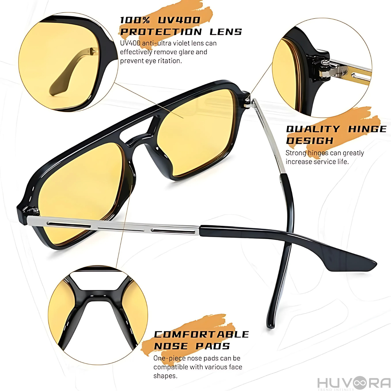 HUVORA | Wise Knight | Flat Square Aviator Sunglasses | Anti Blue Light Computer Glasses
