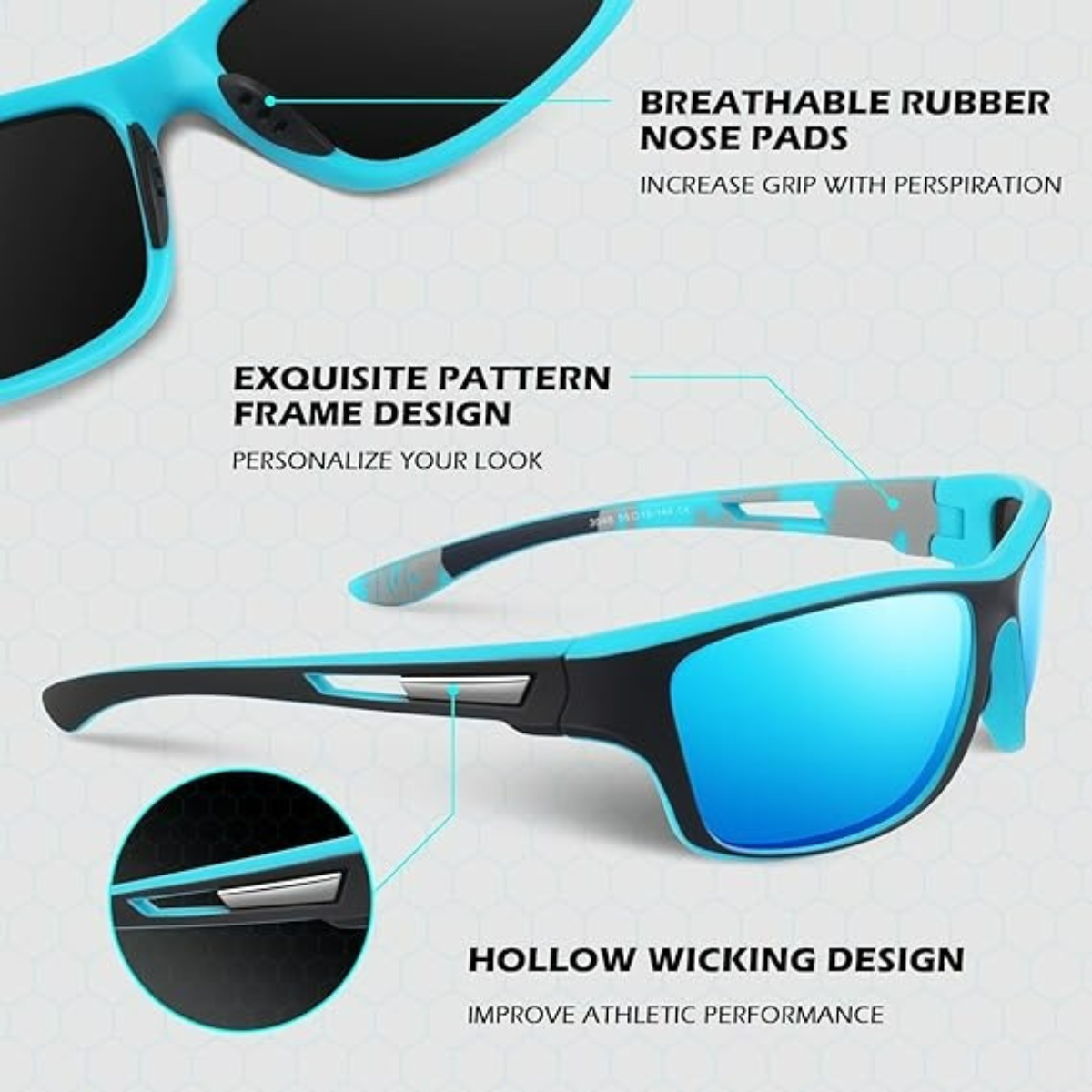 HUVORA | Glide Force | Polarized Rectangle Sports Sunglasses